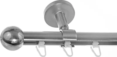 Produktbild von Innenlauf Gardinenstange Edelstahl Look 20mm Deckenträger Deckenbefestigung 1-läufig Kugel, Länge wählbar D30 E33
