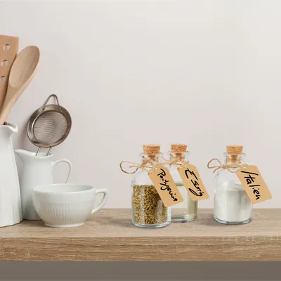 Produktbild von Relaxdays Dekogläser 30er Set, Glasflaschen mit Korken, 60 ml, zum Befüllen mit Deko, Gewürzgläser, transparent/natur