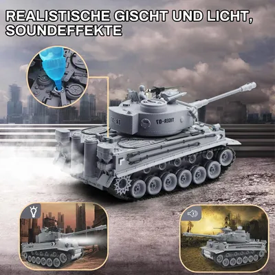 Produktbild von RC-Auto Ferngesteuerter Panzer 2,4 GHz, RC Tank Spielzeug mit Schussfunktion