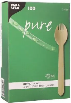 Produktbild von 1000 Papstar Göffel, Holz pure 16 cm 88126 Kombination aus Gabeln und Löffeln Snackbesteck