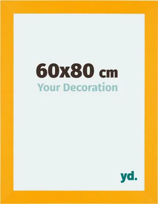 A product image of a yellow picture frame with text indicating size and branding.