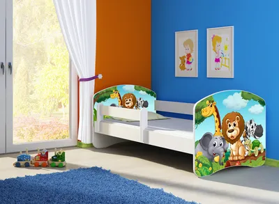 Produktbild von Kinderbett, Babybett 70x140, 80x160, 80x180cm Juniorbett, Kind, Motiv, Schublade CLAMARO, Bett Farbe:02 Animals, Ausführung:Ohne Bettkasten, Bett Größe:140 x 70 cm