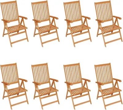 Produktbild von Verstellbare Gartenstühle mit Auflagen, 8 Stück, aus massivem Teakholz