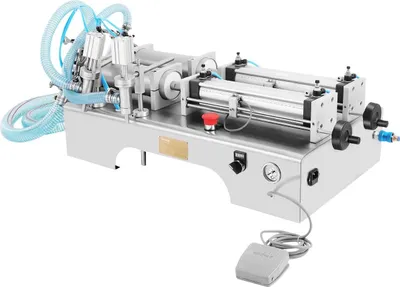 Zdjęcie produktu dla 100-1000 ml pneumatyczna maszyna do napełniania płynów, dwudyszowa maszyna do napełniania butelek płynami, maszyna do napełniania sokami płynnymi