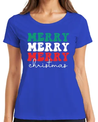 Immagine prodotto di Merry Merry Merry Christmas - Maglietta da donna con regalo di Natale, blu, XL