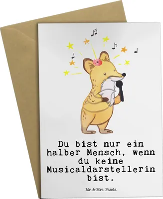 Produktbild von Mr. & Mrs. Panda Grußkarte Musicaldarstellerin Herz - Weiß - Geschenk, osterkarte, einladungskarten, vatertagskarte, hochzeitskarten, Klappkarte, weihnachtskarten