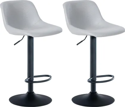 Produktbild von 2er Set Barhocker HODOR - Kunstleder Grau 43x49x79 cm | Barstuhl Höhenverstellbar Mit Lehne Drehbar Tresenhocker Tresenstuhl Kneipenhocker
