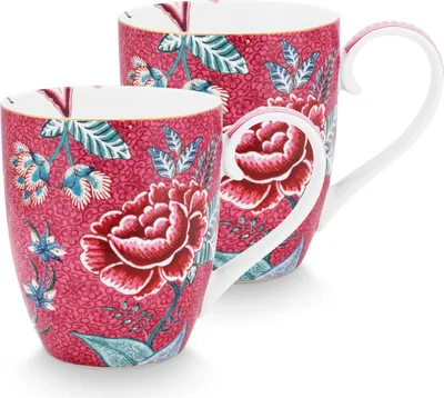Produktbild von PIP Studio - 2er Set Tasse XL - Flower Festival, dark pink 450 ml
