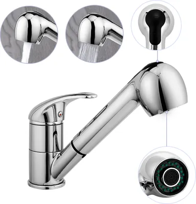 Produktbild von SEJOV Wasserhahn Küche mit 2 Strahlarten, 360° drehbar Küchenarmatur, Ausziehbar Edelstahl Spültischarmatur, Hochdruck Armatur Mischbatterie Küche, silber