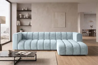 Productafbeelding van Modulaire hoekbank in L-vorm, fluwelen stof Riviera, Babyblauw, rechts, GRAND 318 cm, AI-gegenereerde afbeelding