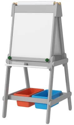 Image de Chevalet double face pour enfants, 3 en 1, avec rouleau de papier | Couleur : Gris | Dimensions : 50 x 51 x 108 cm
