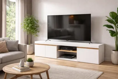 Produktbild von TV-Lowboard mit 3 Türen und einem offenen Fach für Wohnzimmer, Schlafzimmer. Ab
