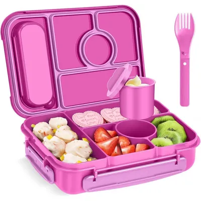 Image de Boîte à repas pour enfants avec 5 compartiments, 1300 ml, boîte à bento pour adultes, adaptée au micro-ondes, sans BPA, couleur rouge "Lily"