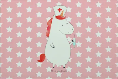 Produktbild von Mr. & Mrs. Panda Schneidebrett Aus Glas Einhorn Krankenschwester - Rot Pastell - Geschenk, Krankenpflegerin, Schneidbrett, Schneidplatte, Unicorn, Krankenhaus, Ärztin