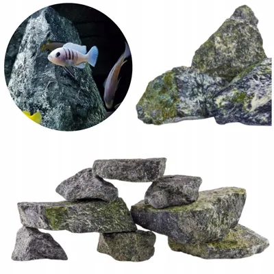 Zdjęcie produktu dla Kamienie dekoracyjne do akwarium – zestaw kamieni akwariowych Green Rock 15 kg, zielone, o neutralnym pH