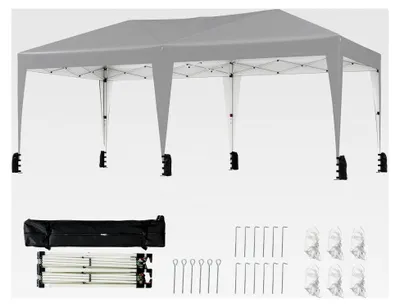 Produktbild von Pavillon 3 x 6 m, Pop-up Faltpavillon wasserdicht mit Tragetasche auf Rollen, UV-Schutz 50+, Partyzelt inkl. 6 Sandsäcken, höhenverstellbarer Gartenpavillon für Camping und Feiern (Grau)
