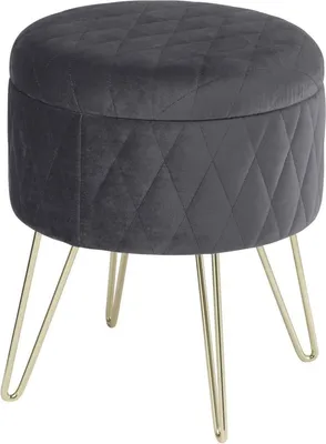 Produktbild von Happyment Sitztruhen Deluxe – Fußbank mit Stauraum – Aufbewahrungsbox Hocker – Sitzkiste mit Deckel – Dunkelgrau – Samt – 31,5 x 31,5 x 36 cm
