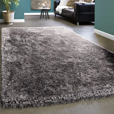 Produktbild von Edler Teppich Shaggy Hochflor Einfarbig Flauschig Glänzend In Grau Hellgrau Grösse 120x170 cm