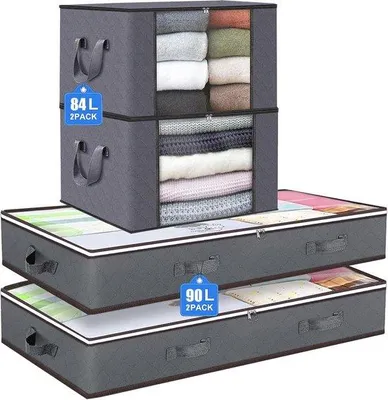 Produktbild von Famanu Aufbewahrungsboxen Set von 4 - mit Sichtfenster, Reißverschluss und Griffen für Kleidung und Decken