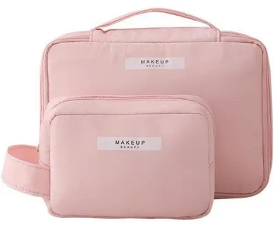 Produktbild von Kosmetiktasche wasserdicht Make-up-Tasche Reise Schminktasche Organizer 2 Stück Rosa Groß + Klein