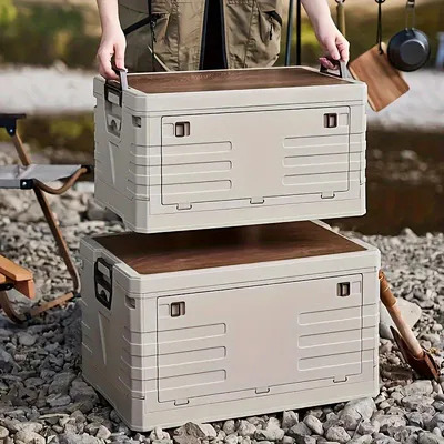 Produktbild von L-Nummer Faltbar Campingbox,mit Rädern/mit Deckel ,Kunststoffbewahrungsbox ,Organizer Klappkiste,Picknick Abenteuer im Freien,Lagerbox,mit Traggriff.