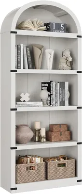 Produktbild von Bücherregal Bogenform Standregal 76x30x182 cm Holzwerkstoff antikweiß