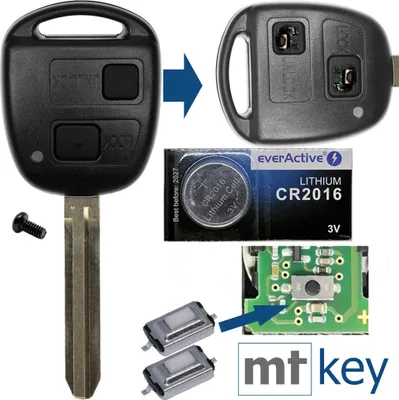Produktbild von Auto Schlüssel Funk Fernbedienung 1x Gehäuse 2 Tasten TOY43 + 1x Tastenfeld + 2X Mikrotaster + 1x CR2016 Batterie kompatibel mit Toyota