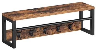 Zdjęcie produktu dla Wieszak na ubrania z półką i drążkiem, wieszak ścienny, 75 x 12 x 20 cm, kolor: brązowy i czarny (styl retro)