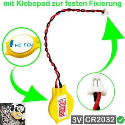 Produktbild von RTC CR2032 BIOS CMOS Batterie Knopfzelle Akku Battery mit Steckerkabel für HP P/N: 23.21212.033,  9231161, 09P1162