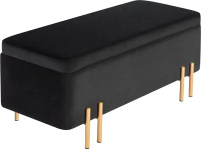 Produktbild von Sitzbank, Polsterbank mit Stauraum, Truhenbank, Stoff, Metall, Gummiholz, Schaumstoff, Schwarz, 100 x 40 x 42 cm