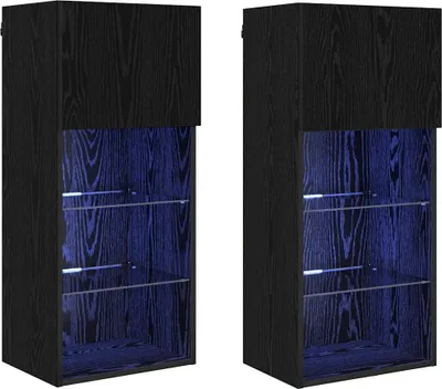 Image de vidaXL Meubles TV muraux, 2 pièces, noir, imitation chêne