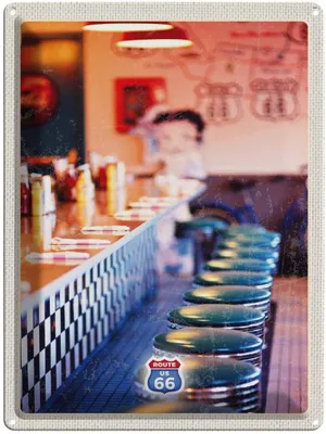 Produktbild von vianmo Blechschild 40x30 cm Amerika USA Urlaub Route 66 Restaurant Cafe Bildmotiv Reisemotiv Abenteuer Reisen