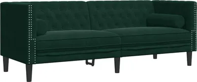Produktbild von vidaXL Chesterfield-Sofa mit Nackenrollen 3-Sitzer Dunkelgrün Samt