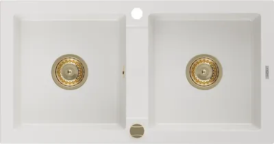 Image de Mexen Mario évier 2 cuves en granit 820 x 436 mm, blanc, siphon Gold - 6504822000-20-G