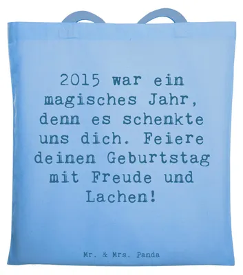 Produktbild von Mr. & Mrs. Panda Shopping Tasche Spruch 2015 Geburtstag - Sky Blue - Geschenk, Laptoptasche, Schultasche, Geburtstagsparty, feiern, Jutebeutel, Alter, Geburtstagsgeschenk
