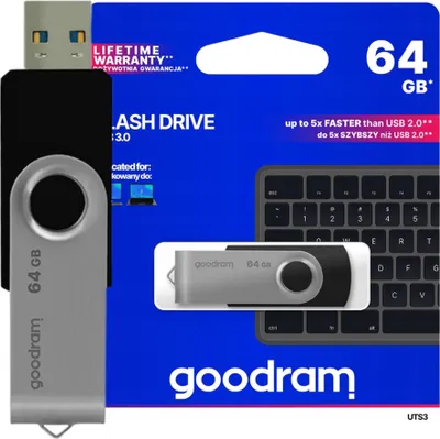 Image de GOODRAM UTS3 - Clé USB à mémoire flash - 64 Go - USB 3.1 - noir