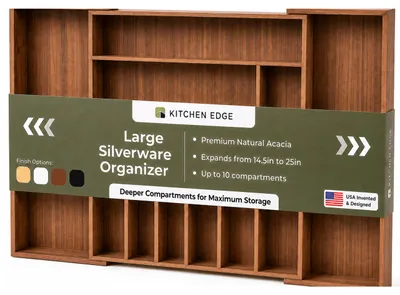 Ausziehbarer Besteck-Organizer, 10 Fächer, Acacia-Holz, 37–64 cm