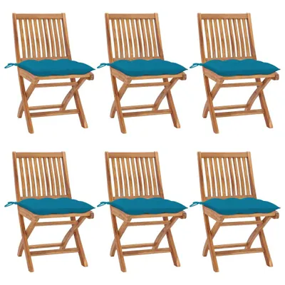 Image de Chaises pliables de jardin avec coussins lot de 6 Bois de teck