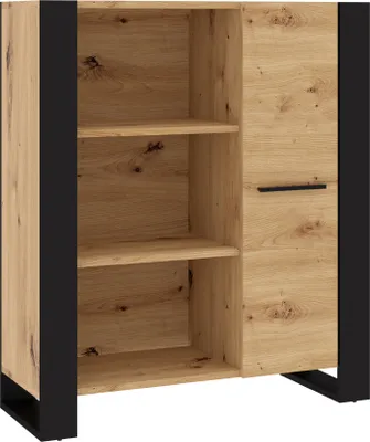 A product image of a bookshelf with a cabinet door.