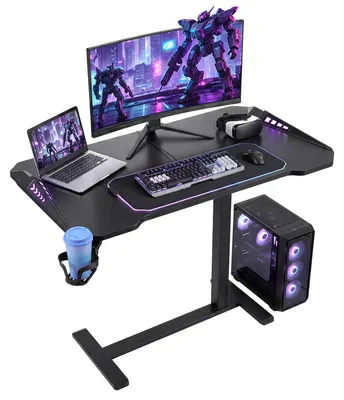 Obrázek produktu pro VEVOR Přenosný stolek k posteli, rozměry 800x450 mm, počítačový stolek, herní stůl, stolek na notebook, stolek k pohovce pro domácí kancelář, výškově nastavitelný od 675 do 1075 mm, včetně RGB osvětlení a držáku na nápoje, černý