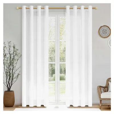 Produktbild von Weiße Gardinen mit Ösen für Wohnzimmer und Schlafzimmer, 2er Set, halbtransparente Vorhänge in Leinenoptik, 225 cm lang, 140 cm breit