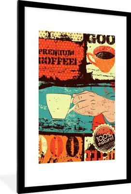 Produktbild von MuchoWow® MuchoWow® Gerahmtes Poster Kaffee - Vintage - Kaffeetasse - Collage 60x90 cm - Poster mit zchwarzem Bilderrahmen - Dekoration - Wandposter Wohnzimmer - Hochwertig