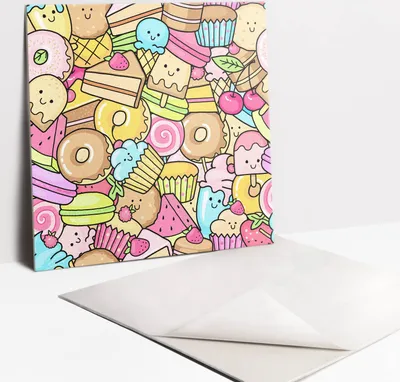 Produktbild von Fliesenaufkleber Set - 9 Stück Selbstklebende PVC Fliesen-Designs - Für Bad und Küche 30 x 30 - Buntes Zeichnen Süßigkeiten