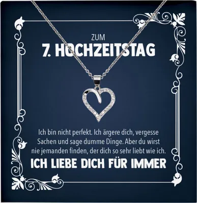 Produktbild von 22Feels Ehefrau zum 7. Hochzeitstag Geschenk Ich Liebe Dich Frauen Herz Halskette Damen Collier mit 23 Zirkonia Steinen (Damen Silber 925/000 Schmuck)