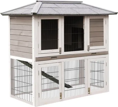Produktbild von MyAnimal Hasenstall MH-28 | Hasenkäfig - Kaninchenstall - 4 Türen - Freilaufgehege - Verzinkter Draht - Zweistöckig (Grau Weiß 2.0)