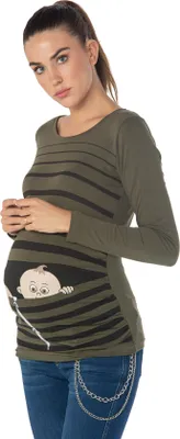 Produktbild von Umstandsshirt Langarm Baby Flucht mit Motiv Schwangerschaft M.M.C.