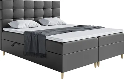 Produktbild von MEBLINI Boxspringbett mit Bettkasten - Gepolstert Doppelbett mit Matratze und Topper - Polsterbett mit Stauraum - Bett mit Kopfteil - Stauraumbett - DICO - 180x200 - H4/Schwarz Kunstleder