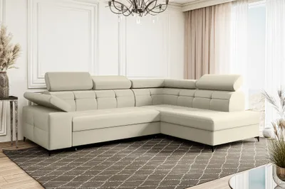 Produktbild von MEBLINI Schlafcouch mit Bettkasten - Ecksofa mit Schlaffunktion - Sofa mit Relaxfunktion und Kopfstützen - Couch L-Form - Eckcouch - Wohnlandschaft - BERGAMO - 274x203x83cm Rechts - Creme Samt