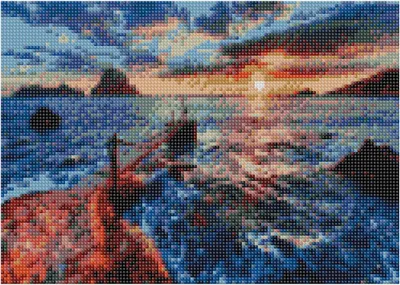 Imagen del producto de Mosaico de diamantes, bordado, diseño "Atardecer con flamencos", tamaño 30x40 cm