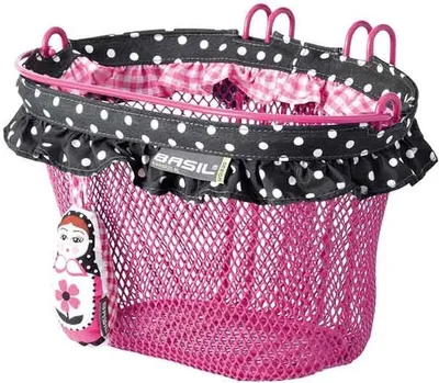 Immagine prodotto di Basil 30124 Cestino per ruota anteriore Jasmin Baboushka,28X19X19cm, maglia stretta, grigio/rosa